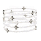 105806, CROSS BALL ACCENT GLASS BEADED MULTI LAYERED STRETCH BRACELET