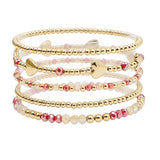 105807, HEART ACCENT GLASS BEADED MULTI LAYERED STRETCH BRACELET