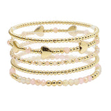 105807, HEART ACCENT GLASS BEADED MULTI LAYERED STRETCH BRACELET