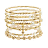 105810, CROSS BALL ACCENT PEARL MULTI LAYERED BEADED STRETCH BRACELET