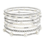 105811, PEARL, BALL MULTI LAYERED BEADED STRETCH BRACELET