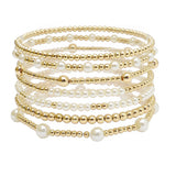 105811, PEARL, BALL MULTI LAYERED BEADED STRETCH BRACELET