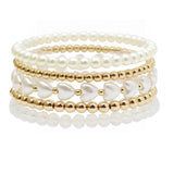 105812, HEART ACCENT PEARL, GLASS BEAD MULTI LAYERED STRETCH BRACELET