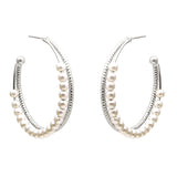 105821, 1.5" PEARL ACCENT DOUBLE LINE ROUND HOOP EARRING