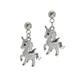 105825, UNICORN MICRO PAVE CRYSTAL RHINESTONE STAINLESS STEEL DANGLE EARRING