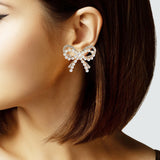 105834, RIBBON BOW PEARL WITH CRYSTAL RHINESTONE EARRING