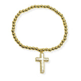 105859, CROSS CHARM STAINLESS STEEL BEADED STRETCH BRACELET