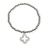 105861, CLOVER CHARM STAINLESS STEEL BEADED STRETCH BRACELET