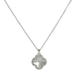 105863, HALF MICRO PAVE CLOVER CHARM STAINLESS STEEL PENDANT NECKLACE