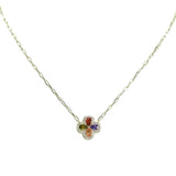 105871, 14K GOLD PLATED, DAINTY CLOVER CUBIC ZIRCONIA ACCENT DESIGNER INSPIRED NECKLACE