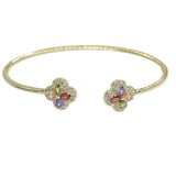 105872, 14K GOLD PLATED, DAINTY CLOVER CUBIC ZIRCONIA ACCENT DESIGNER INSPIRED CUFF BRACELET