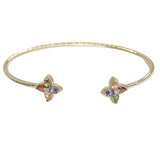 105875, 14K GOLD PLATED, DAINTY CLOVER CUBIC ZIRCONIA ACCENT DESIGNER INSPIRED CUFF BRACELET