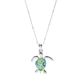 105894, SEA TURTLE ENAMEL CRYSTAL RHINESTONE ACCENT PENDANT NECKLACE