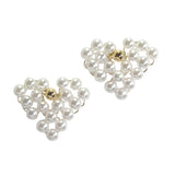 105912, GOLD DIPPED, BRASS, PEARL BEAD HEART STUD EARRING