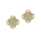 105914, GOLD DIPPED, BRASS, MICRO PAVE CLOVER STUD EARRING