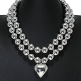 105918, BUBBLE HEART BALL BEADED 2 PIECE NECKLACE SET