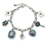 105987, WESTERN THUNDERBIRD, ACE CARD, KEY, HEART MULTI CHARM BRACELET