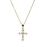 105990, GOLD DIPPED, CROSS CRYSTAL RHINESTONE PENDANT NECKLACE