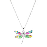 106043, DRAGONFLY FLOWER ENAMEL ACCENT PENDANT NECKLACE