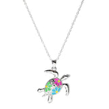 106045, SEA TURTLE FLOWER ENAMEL ACCENT PENDANT NECKLACE