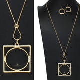 106060, SQUARE, ROUND GEOMETRIC LONG PENDANT NECKLACE