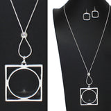 106060, SQUARE, ROUND GEOMETRIC LONG PENDANT NECKLACE