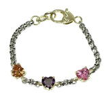 106075, 14K GOLD PLATED, TRIPLE HEART CUBIC ZIRCONIA ACCENT DESIGNER INSPIRED BRACELET