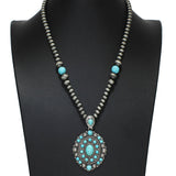 106091, WESTERN THEMED, TURQUOISE STONE CONCHO WITH NAVAJO BEADED NECKLACE
