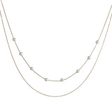 106106, GOLD DIPPED, DAINTY PEARL ACCENT DOUBLE LAYERED NECKLACE