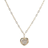 106108, GOLD DIPPED, PAVE HEART CHARM PENDANT NECKLACE