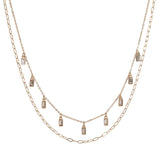 106149, DAINTY RECTANGLE RHINESTONE CHARMS DOUBLE LAYERED NECKLACE
