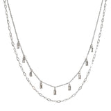 106149, DAINTY RECTANGLE RHINESTONE CHARMS DOUBLE LAYERED NECKLACE