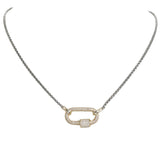 106155, 14K GOLD PLATED, CARABINER LOCK PAVE CUBIC ZIRCONIA ACCENT DESIGNER INSPIRED NECKLACE