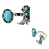 106164, WESTERN THEMED, OVAL TURQUOISE STONE, BOOTS OPEN CUFF RING