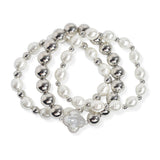 106208, CLOVER ACCENT FRESHWATER PEARL, BALL BEADED MULTI LAYERED STRETCH BRACELET