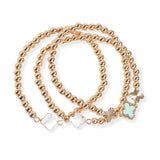 106211, ENAMEL, MOTHER OF PEARL ACCENT MULTI LAYERED BEADED STRETCH BRACELET