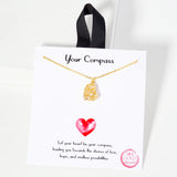 106250, GOLD DIPPED, YOUR COMPASS, DAINTY HEART TEXTURED CUBIC ZIRCONIA ACCENT PENDANT NECKLACE