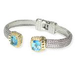 106259, 14K GOLD PLATED, RECTANGLE CUBIC ZIRCONIA ACCENT DESIGNER INSPIRED OPEN CUFF BRACELET