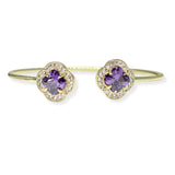 106260, 14K GOLD PLATED, CLOVER CUBIC ZIRCONIA ACCENT PAVE RHINESTONE CUFF BRACELET