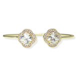 106260, 14K GOLD PLATED, CLOVER CUBIC ZIRCONIA ACCENT PAVE RHINESTONE CUFF BRACELET