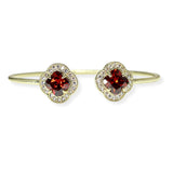 106260, 14K GOLD PLATED, CLOVER CUBIC ZIRCONIA ACCENT PAVE RHINESTONE CUFF BRACELET