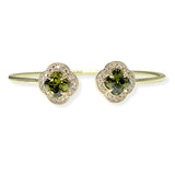 106260, 14K GOLD PLATED, CLOVER CUBIC ZIRCONIA ACCENT PAVE RHINESTONE CUFF BRACELET