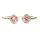 106260, 14K GOLD PLATED, CLOVER CUBIC ZIRCONIA ACCENT PAVE RHINESTONE CUFF BRACELET