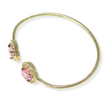 106260, 14K GOLD PLATED, CLOVER CUBIC ZIRCONIA ACCENT PAVE RHINESTONE CUFF BRACELET