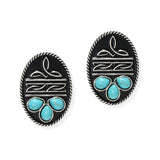 106290, WESTERN THEMED, SYMBOL ENGRAVED WITH TURQUOISE STONE EARRING