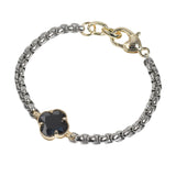 106301, 14K GOLD PLATED, CLOVER CUBIC ZIRCONIA ACCENT DESIGNER INSPIRED BRACELET