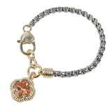 106302, 14K GOLD PLATED, CLOVER CUBIC ZIRCONIA CHARM DESIGNER INSPIRED BRACELET