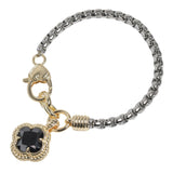 106302, 14K GOLD PLATED, CLOVER CUBIC ZIRCONIA CHARM DESIGNER INSPIRED BRACELET