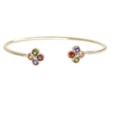 106304, 14K GOLD PLATED, CLOVER CUBIC ZIRCONIA ACCENT DESIGNER INSPIRED CUFF BRACELET