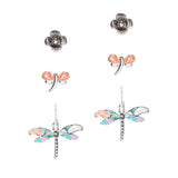 106334, GARDEN THEMED, FLOWER, DRAGONFLY STUD EARRING SET